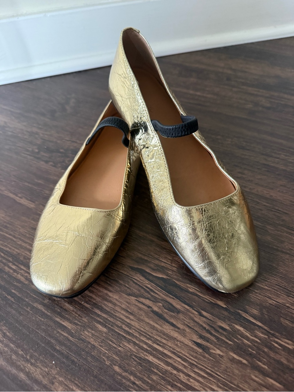 Madewell Metallic Gold Leather Mary Jane Flats
